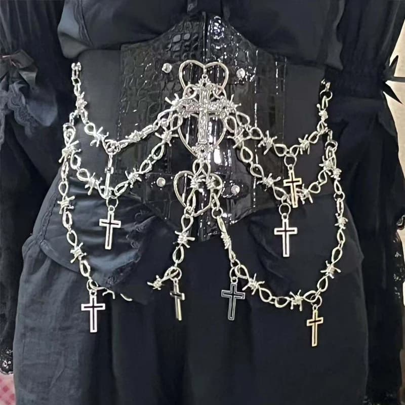Y2K Gothic Personalized Multi layer Metal Waist Cover Cross Waist Chain Punk Retro Accessories Halloween Cosplay Waistband