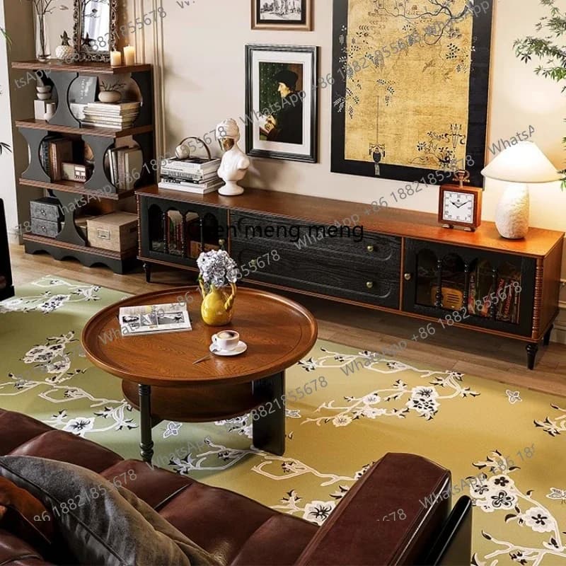 ss8350 French retro style all solid wood coffee table round tea table household small table living room