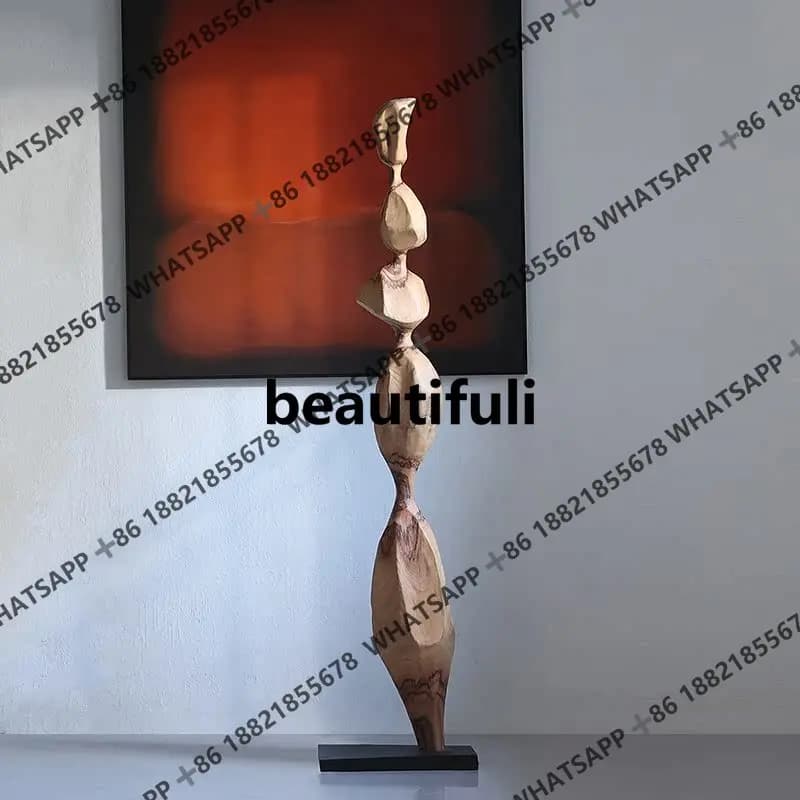 Wabi Stillwind Solid Wood Sculpture Window Decoration Entrance Living Room Tea Room Geometric Columns Large Floor Ornament