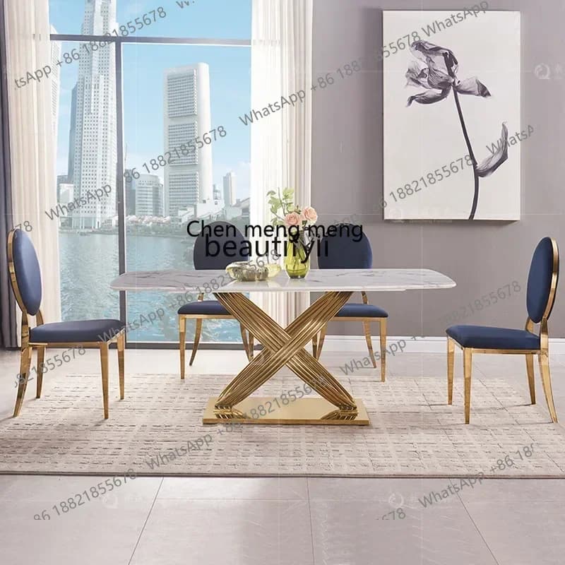 DD  Marble dining table light luxury household high-end small apartment metal dining table round dining table and chair combina
