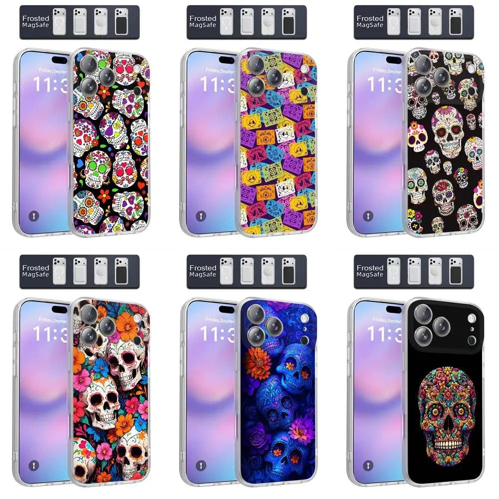 Mexican Mexica Skull Flower Phone Case For iPhone 17,16,15,14,13,12,11,Pro,Max,Plus,E,Air,Mini Magnetic Magsafe Frosted Clear