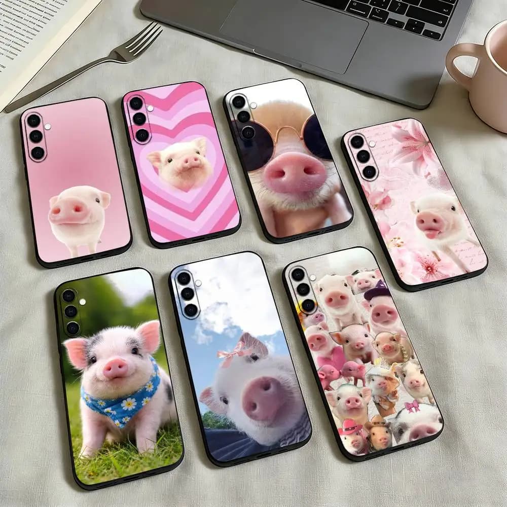 Cute little Pink Pig-g Phone Case Black Silicone Soft For Samsung Galaxy A73,A72,A71,A70,A53,A52,A51