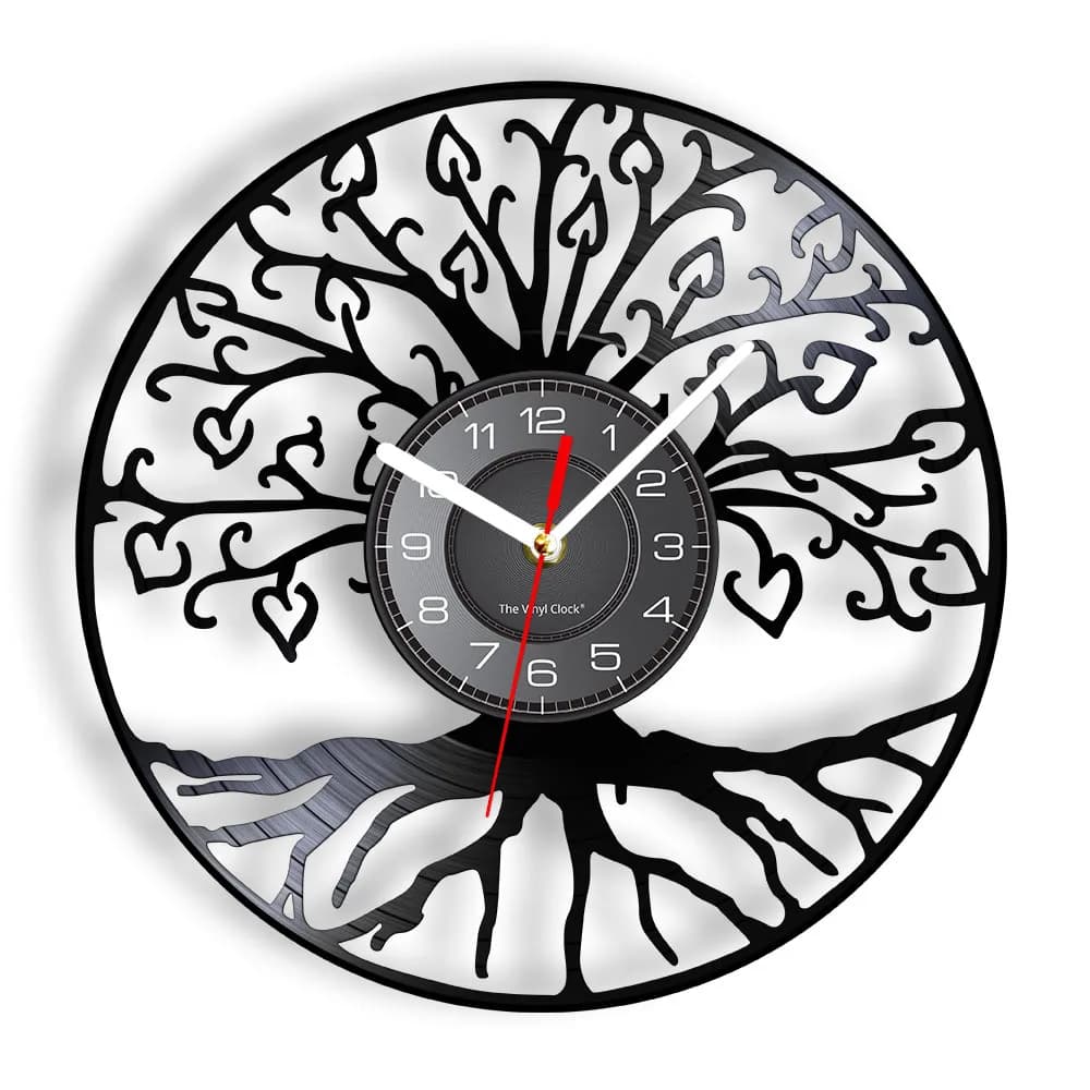 Tree of Life Retro Vinyl Record Wall Clock Living Room Kitchen Family Tree Retro Vinyl Longplay Wall Art Home Decor Wall Clock