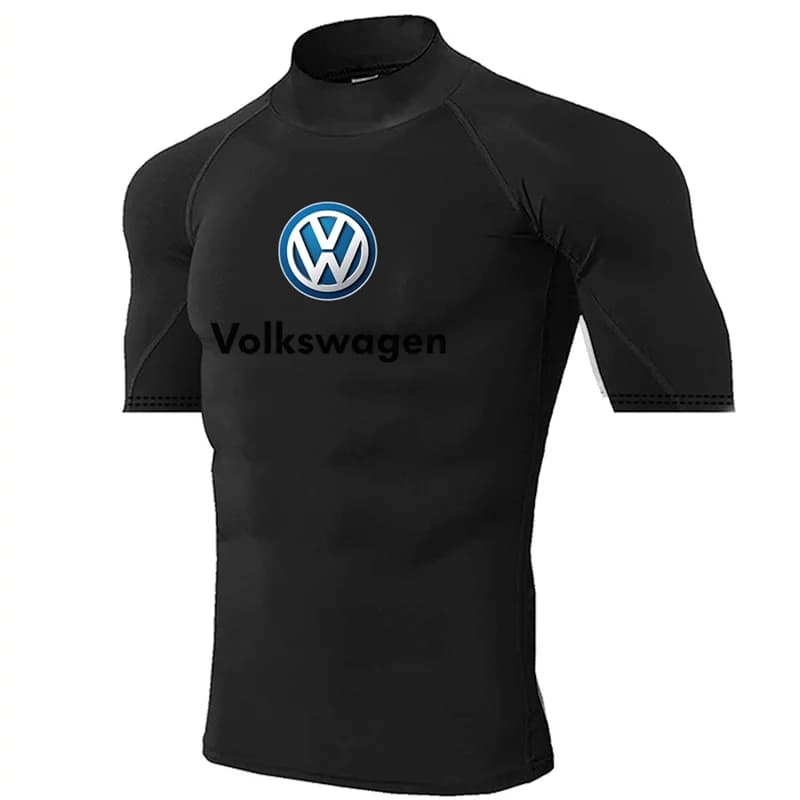 2025 Volkswagen logo printed tight fitting fitness suit, men's fitness gym sports running quick drying short sleeved T-shirt