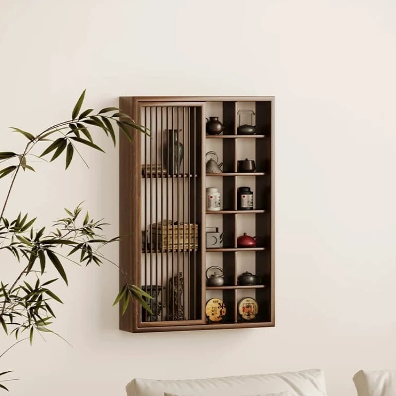 Yjq solid wood wall-mounted Bogu frame living room home new Chinese style Duobao Pavilion tea room rack