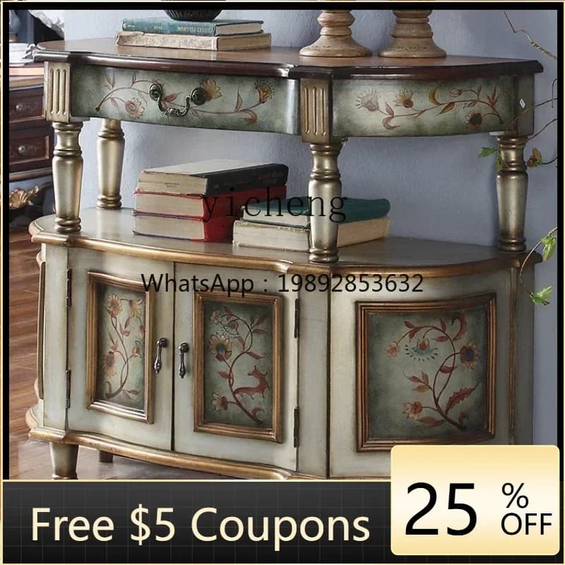 Classical Painted Villa Solid Wood Small Apartment Bucket Cabinet Xuanguantai Corner Dining Side Cabinet