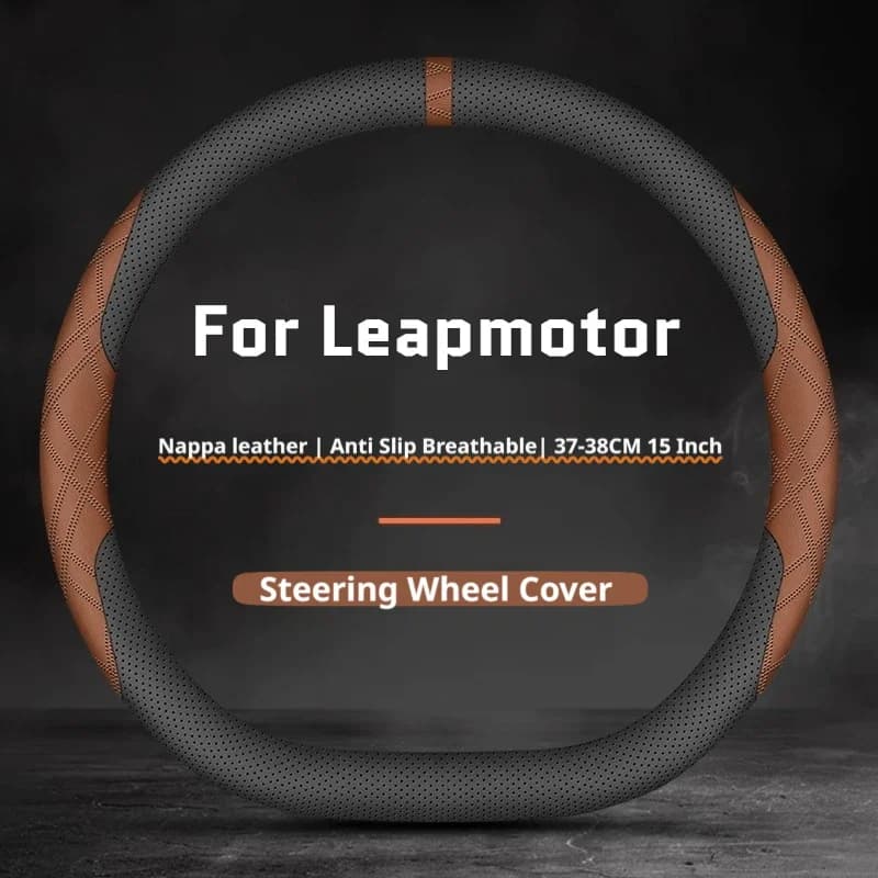 Nappa Leather Car Steering Wheel Cover For Leapmotor T03 C10 B10 Lafa5 37-38CM Premium Touch Fashion Look Interior Accessories