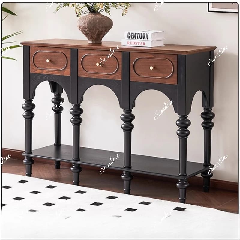 American light luxury solid wood dining side cabinet, medieval two-color decorative cabinet