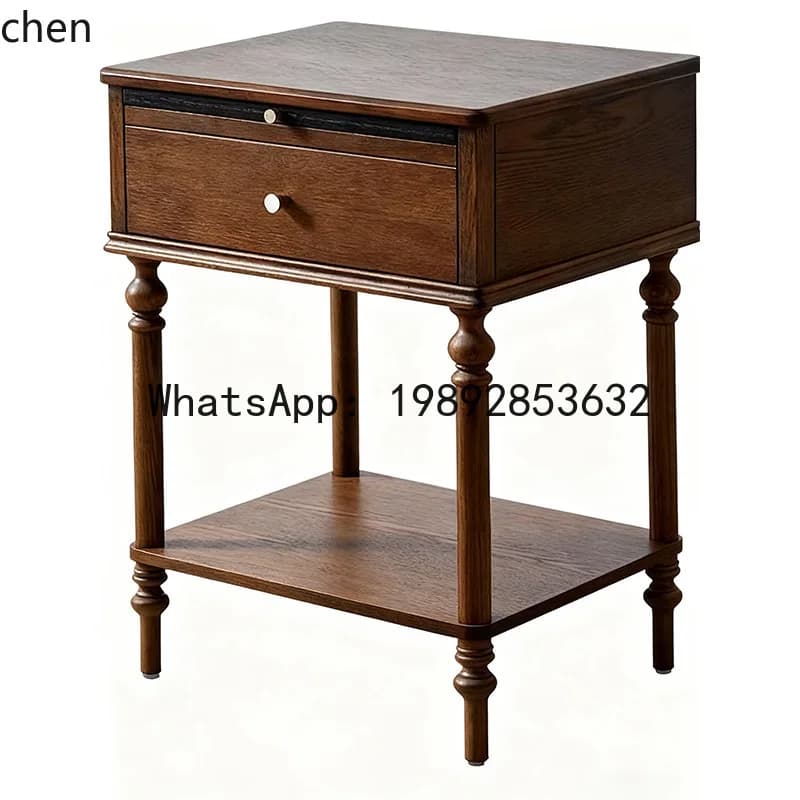 CC  Bedside Table Walnut Solid Wood with Drawer Bedside Storage Cabinet for Home Use