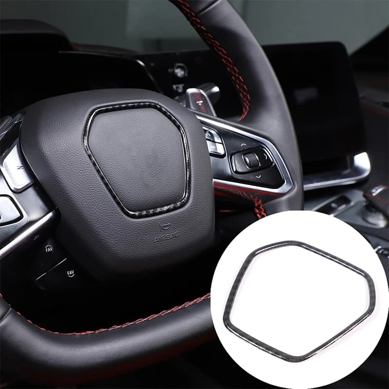 For Corvette C8 2020-2025 Car Steering Wheel Logo Decorative Frame ABS Carbon Fiber/Red Automotive Modification Accessories