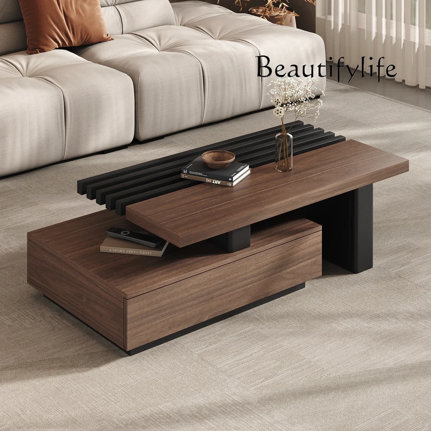 Walnut antique retractable coffee table high-end creative small apartment living room home