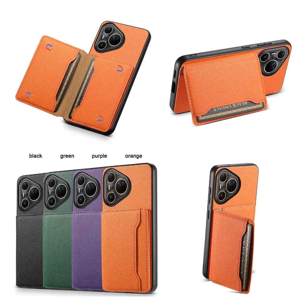 Solid Color Phone Cover for Huawei Pura 80 70 Ultra/Mate 40 50 60 70 Pro+/Nova 11 12 Ultra with Side Magnetic Flip Card Case