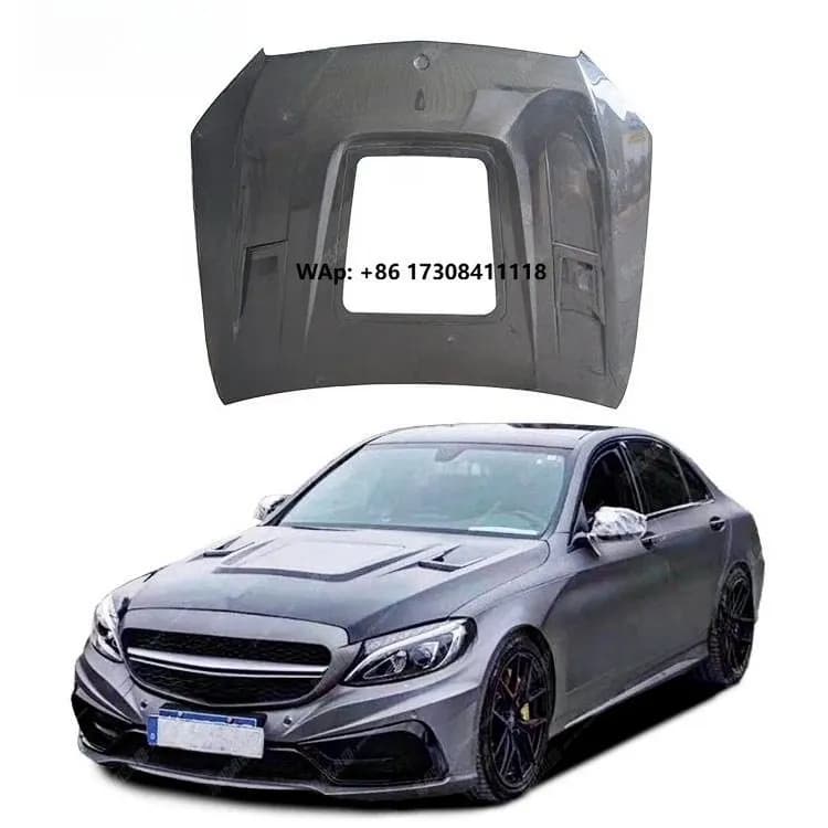 Exterior Tuning W205 Car Hood Bonnet for  C Class W205 Car Mod Carbon Fiber Transparent Vented Hood Auto Parts