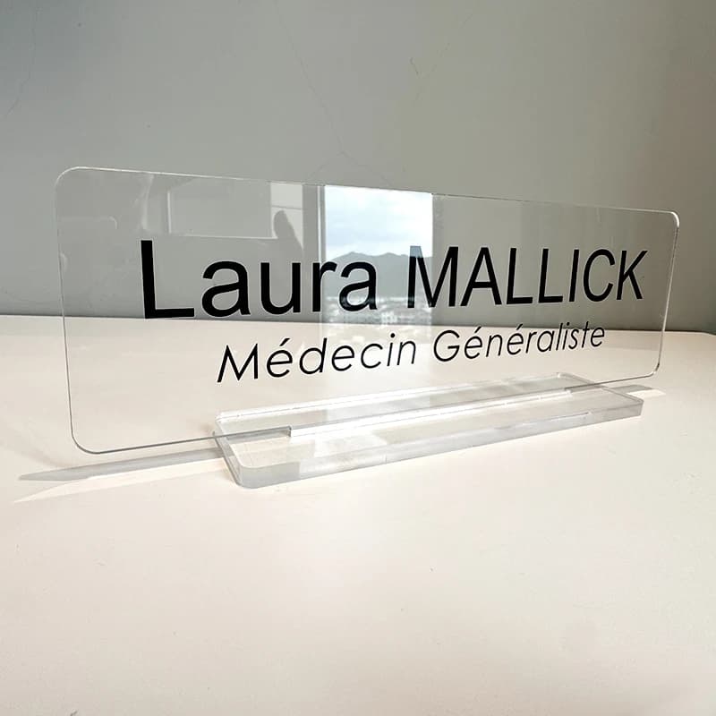 Customized Business Table Sign Transparent Acrylic Office Signage Personalized Text Plaque Provide Design Completion Customized