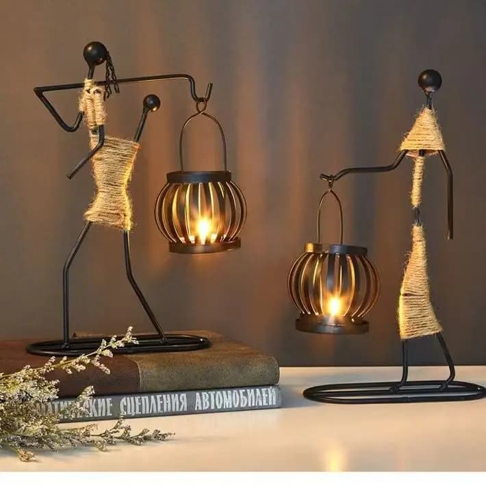 Nordic Metal Candle Holder Abstract Character Handmade Vintage Candlestick for Wedding Home Coffee Shop Table Art Decoration New