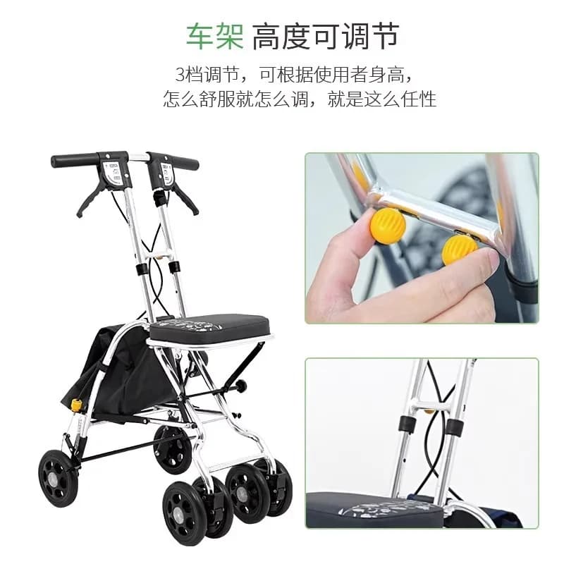 Elderly scooter hand push folding seat shopping cart can sit portable storage