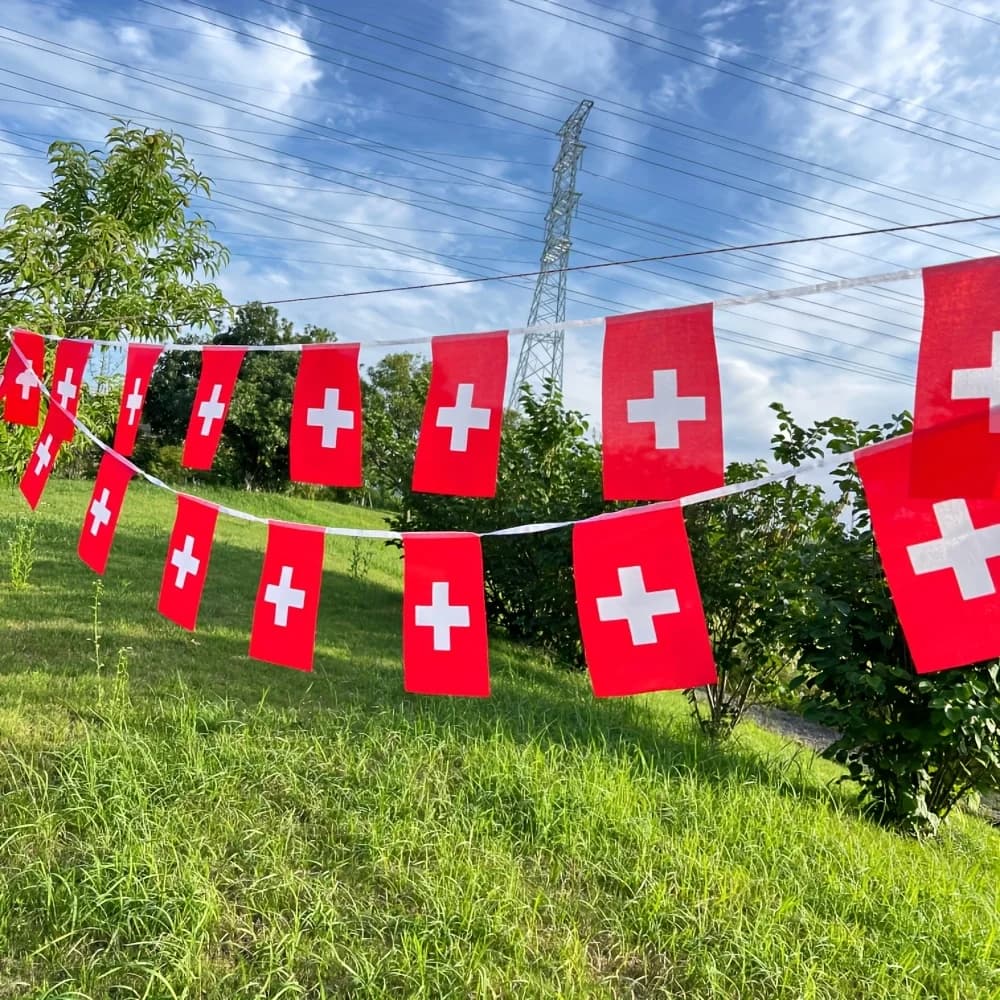 1 String of 20 Swiss Flags, Banner" Swiss Pennant String 14x21cm, Ideal for Outdoor Indoor Festival Holiday Events Decor