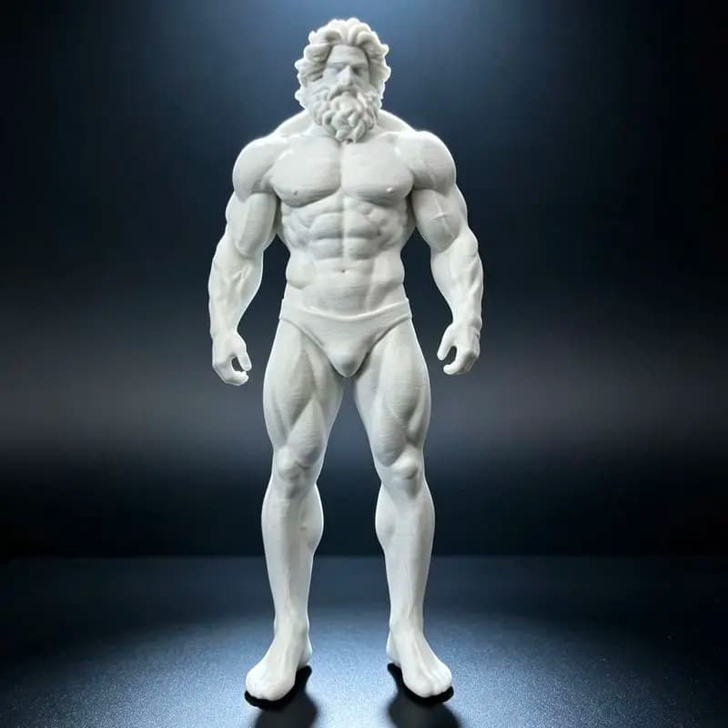 Zeus Muscle God 3D Printed White Mold Figure - Ancient Greek Full-Body Strongman Statue 20cm