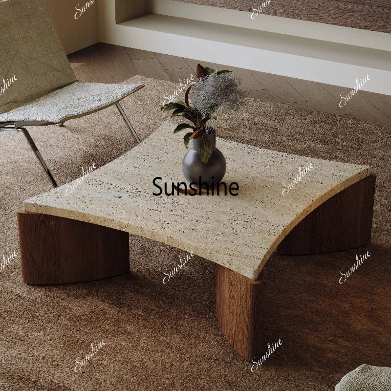 Medieval travertine coffee table living room light luxury high-end small apartment special-shaped coffee table