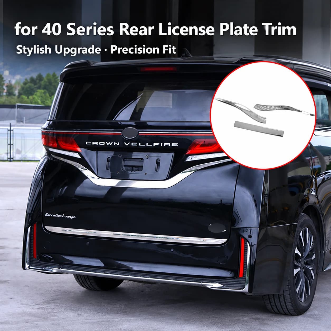 Car Rear License Plate Lower Trim for Toyota Alphard Vellfire 40 Series Tailgate Decorative Molding Silver Black Accessories