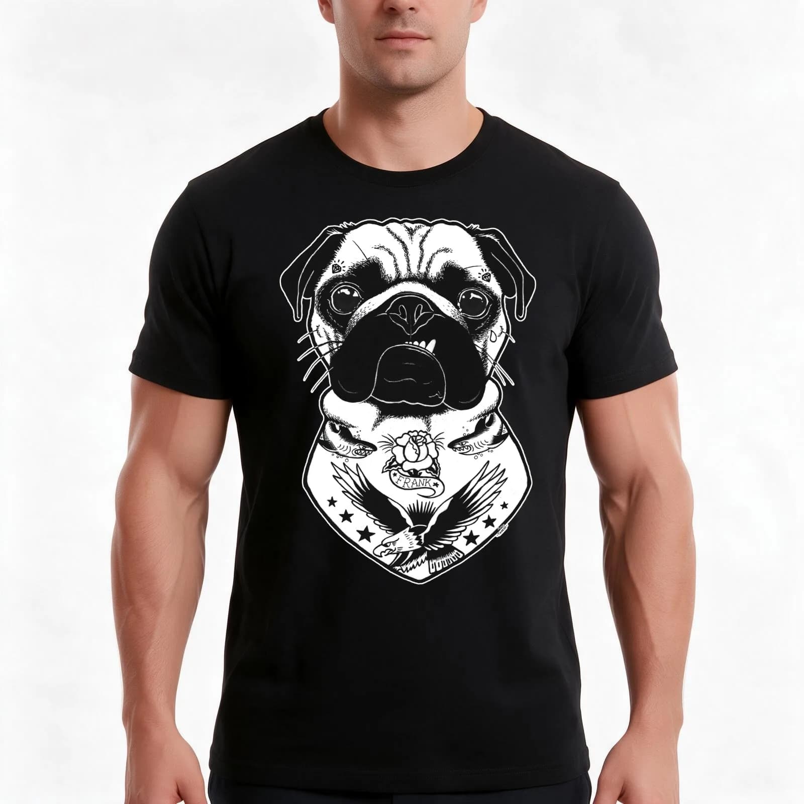 Tattooed Dog - Pug T-Shirt, Summer Casual Cotton Tee, Oversized Streetwear Tops, Vintage Graphic Print, Loose Fit Short Sleeve