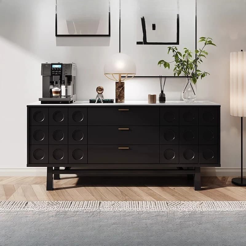 French solid wood sideboard, Italian light luxury high-end sintered stone storage cabinet, vintage black decorative