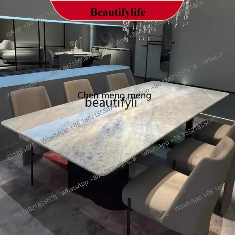 z183  Imported natural blue crystal luxury stone dining table marble high-end rectangular dining table
