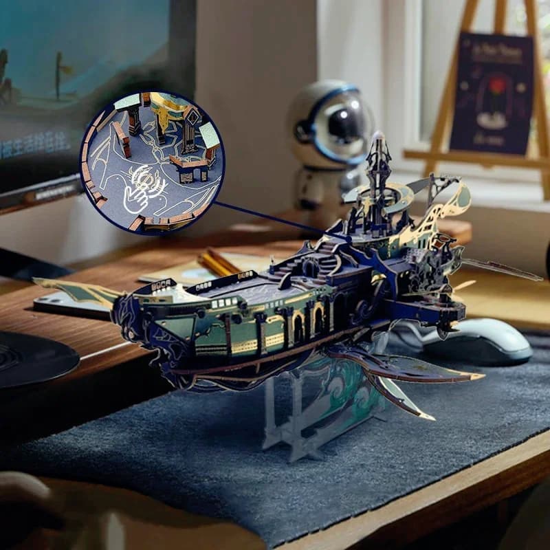 DIY 3D Wooden Puzzle Whale Ark of The Universe Spaceship Jigsaw Puzzle Assembly Miniature Model Kits  for Friends Gifts