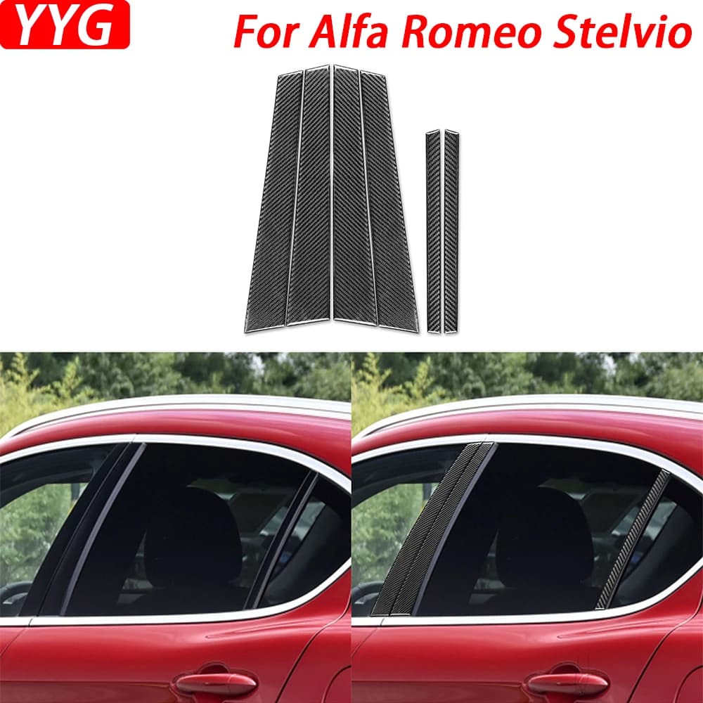 For Alfa Romeo Stelvio 2016-2022 Car Accessories Carbon Fiber Door B-Pillar Panel Trim Cover Retrofitting Sticker Modification