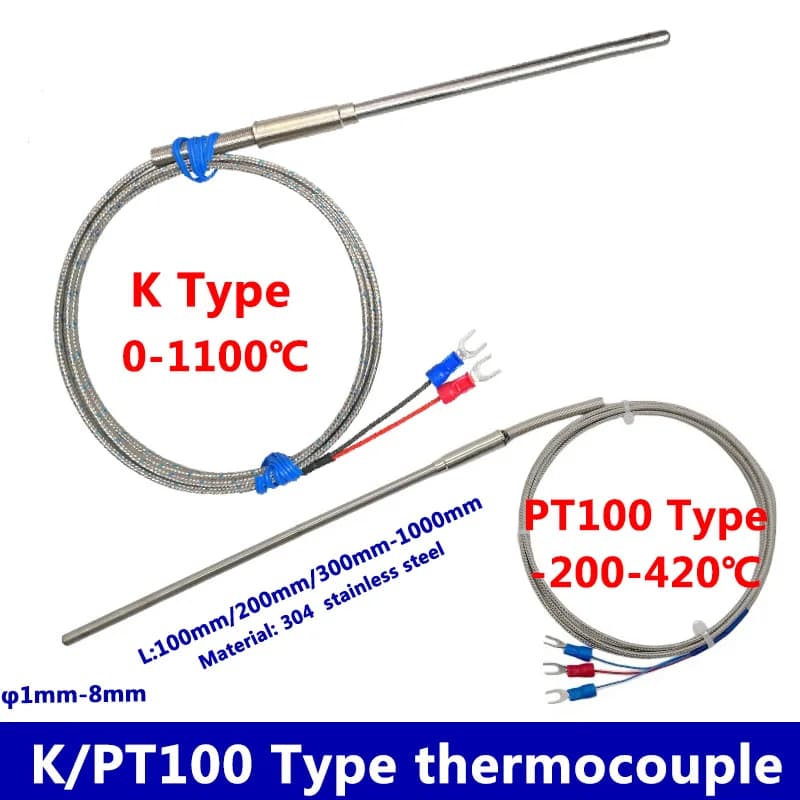 Flexible Bending Probe 1100 Degree PT100/K Type Ungrounded 1mm 2mm 3mm 5mm Controller Sheathed Thermocouple Temperature Sensor