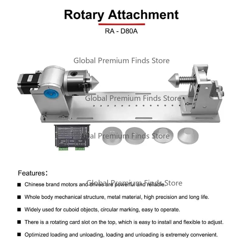 CNC Marking Engraving Rotary Axis | 3-Jaw Chuck D80A & Activity Tailstock Set