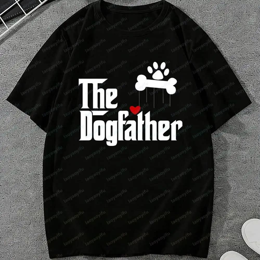 The Dogfather T-Shirt Men Paw Print & Bone Graphic Tees Casual Short Sleeve Cotton Tops Funny Dog Dad Pet Lover Gift Shirts