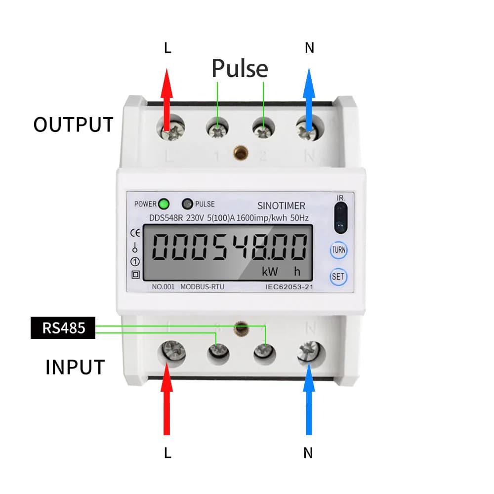DDS548R LCD Digital Display Single-phase 4P Electronic Energy Meter 30-100A 230V Din Rail Energy Meter with RS485 Communication