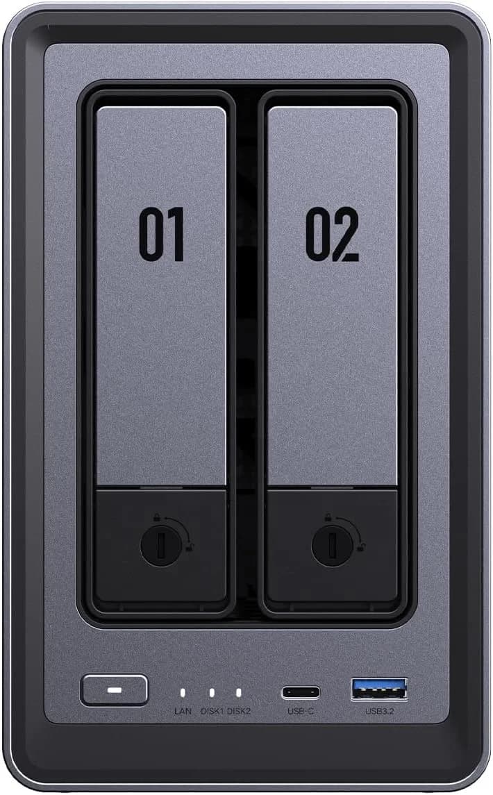 2800 2-Bay Desktop Network Attached Storage (NAS) with N100 Quad-core CPU 8GB DDR5 RAM 2.5GbE Ethernet 2 M.2 Slots Support 4K