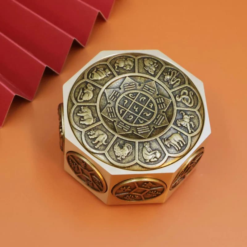 Brass Zodiac Dragon Eight-Sided Money-Making Ten Directions Stress Relief Handheld Ornament Wealth-Attracting Cube