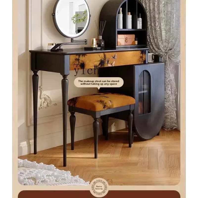 A7-25  Dressing Table Solid Wood Master Bedroom Black Extendable Dressing Table And Chest Of Drawers Integrated