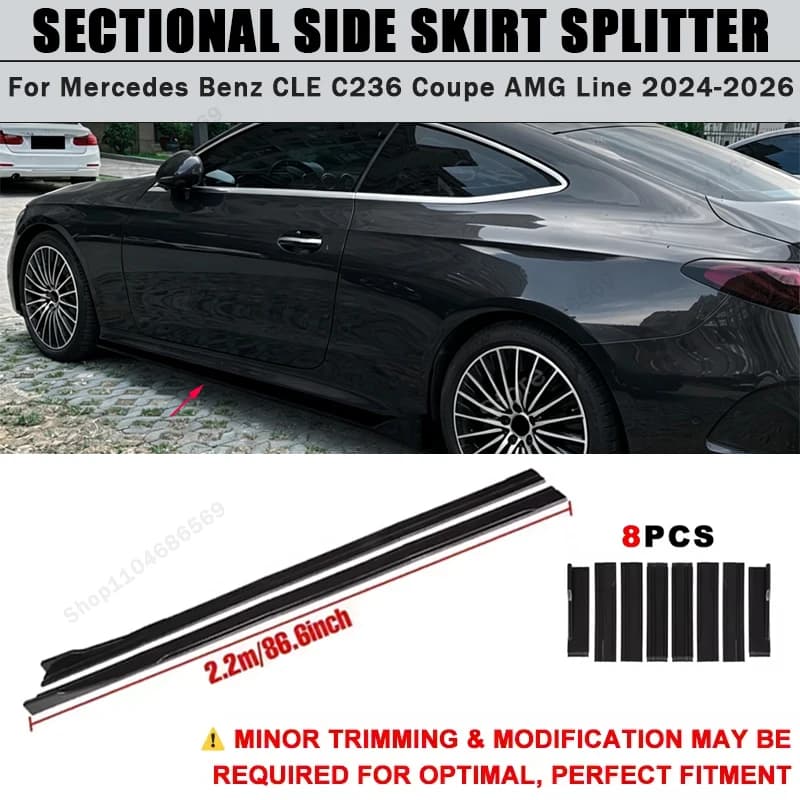 For Mercedes Benz CLE C236 Coupe AMG Line 2024-2026 Side Skirts Extension Rocker Panel Splitter 86.6" ABS Plastic Body Kit 2025