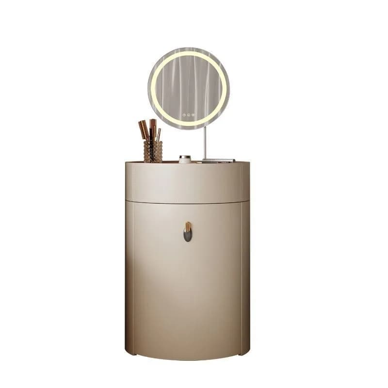 Saddle leather round dresser, bedroom small apartment, integrated makeup table