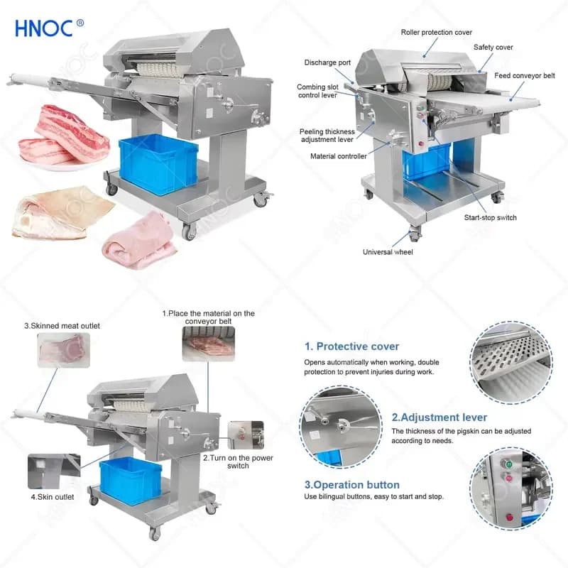 YWM Certificate HNOC Electric Pork Skinning Machine Fresh Pork Meat Slicer Cut Machine Pork Peel Machine