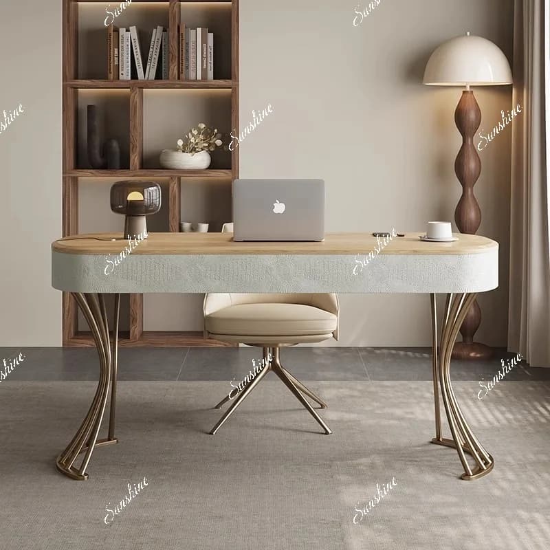 Medieval style, light luxury study, living room, household solid wood rounded corner computer desk