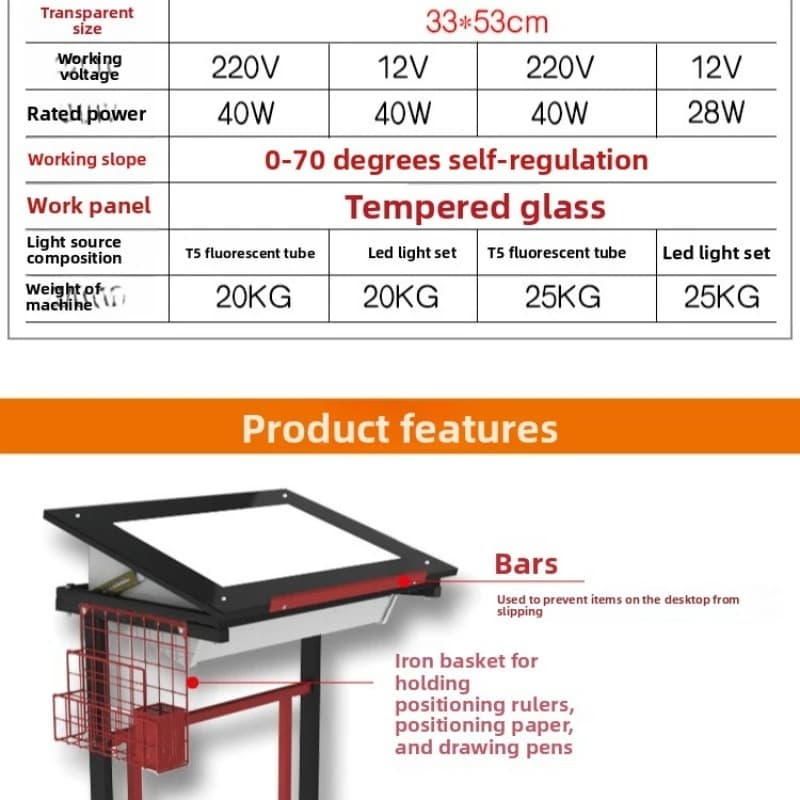 Large copy table, see-through table, copy table, adjustable brightness see-through table