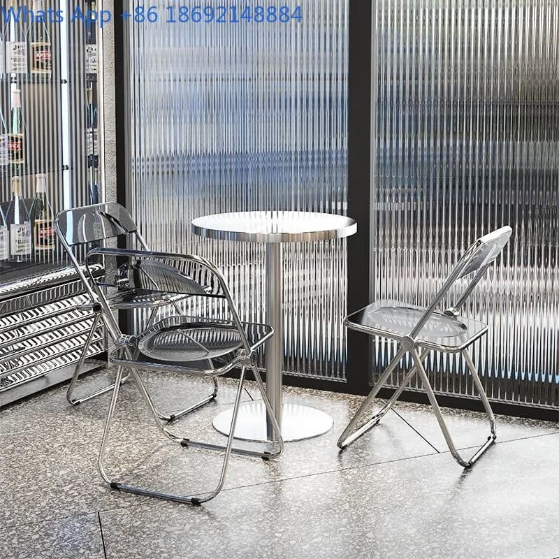 Industrial Style Stainless Steel Transparent Folding Chair Cafe Table Milk Tea Shop Table and Chair Set