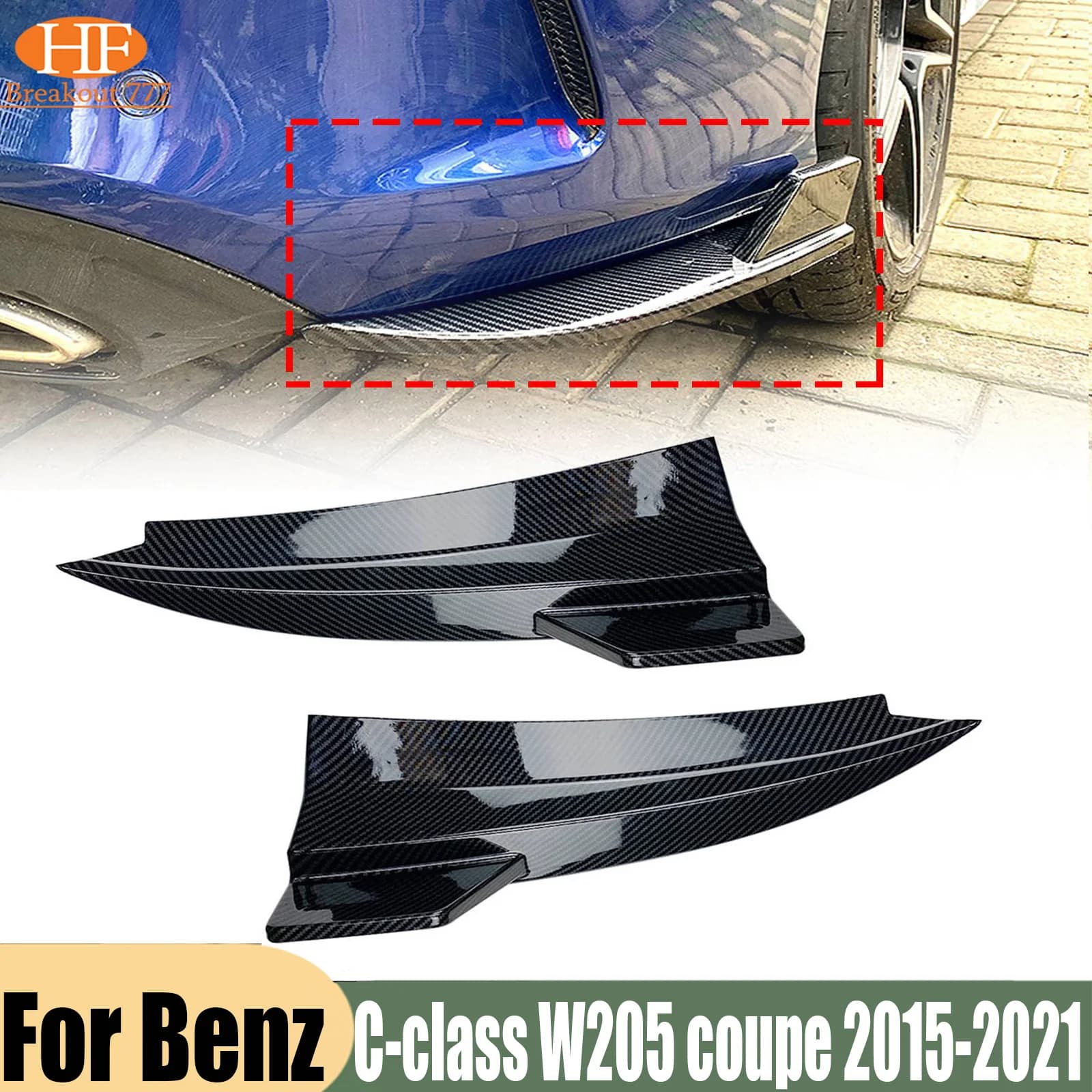 1Pair Rear Bumper Lip Diffuser Side Splitter Spoiler Body Kit For Mercedes Benz C-class W205 coupe 2015-2021