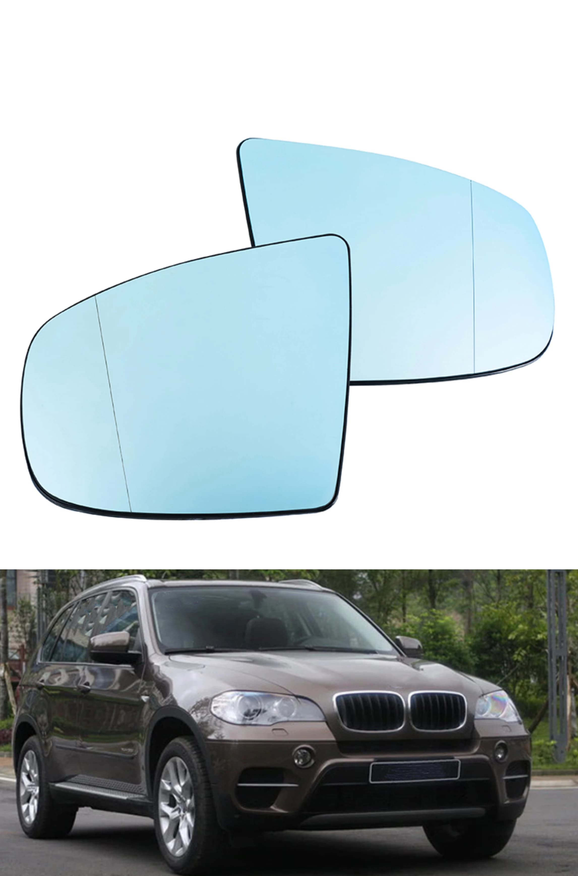Car Rearview  Mirror Glass Rear View Heated Fit for BMW X5 X6 Series E70 E71 E72 2007 2008 2009 2010 2011 2012 2013 2014 Blue