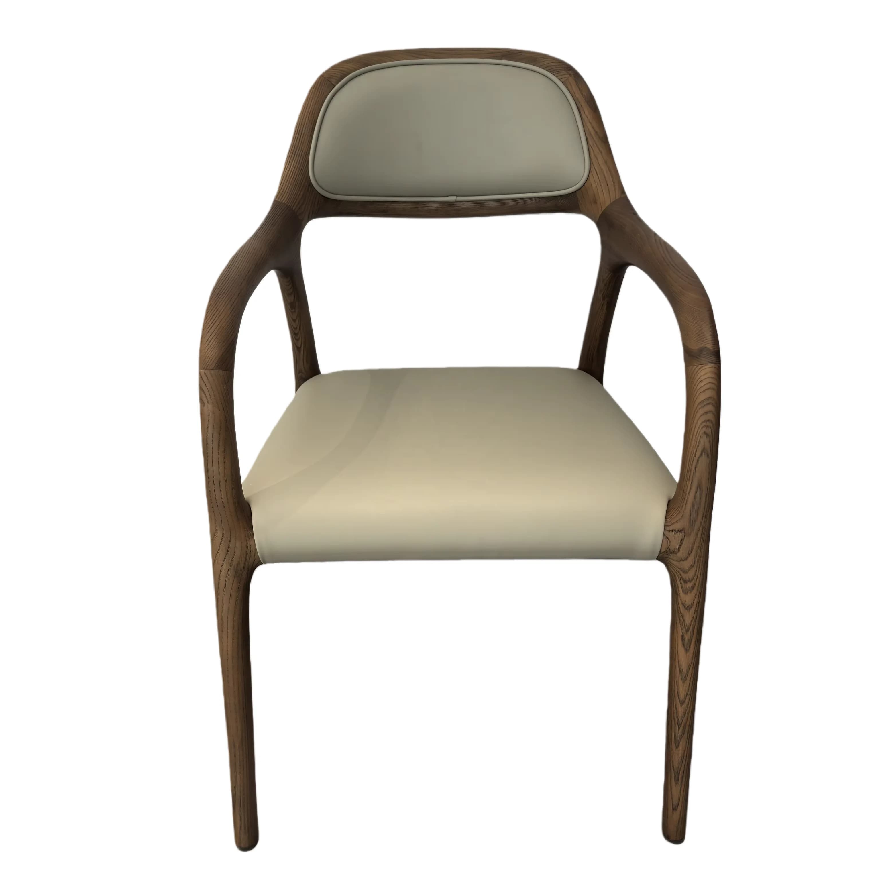 #Canteen Dining Home Furniture Leather Solid Wood Soft Bag Backrest High Upholstery Armrest Chair
