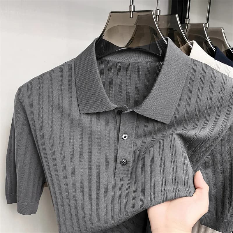 Short-sleeved Men's T-shirt 2026 New Solid Color Breathable Fashion Casual Knitted Men's Polo Shirt