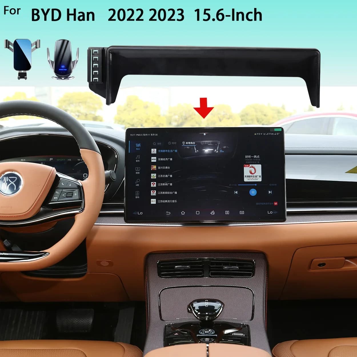 For BYD Han EV 2022 2023 360° Rotatable 15W Wireless Fast Charging Phone Holder Dashboard Mount for 15 6 Inch Screen