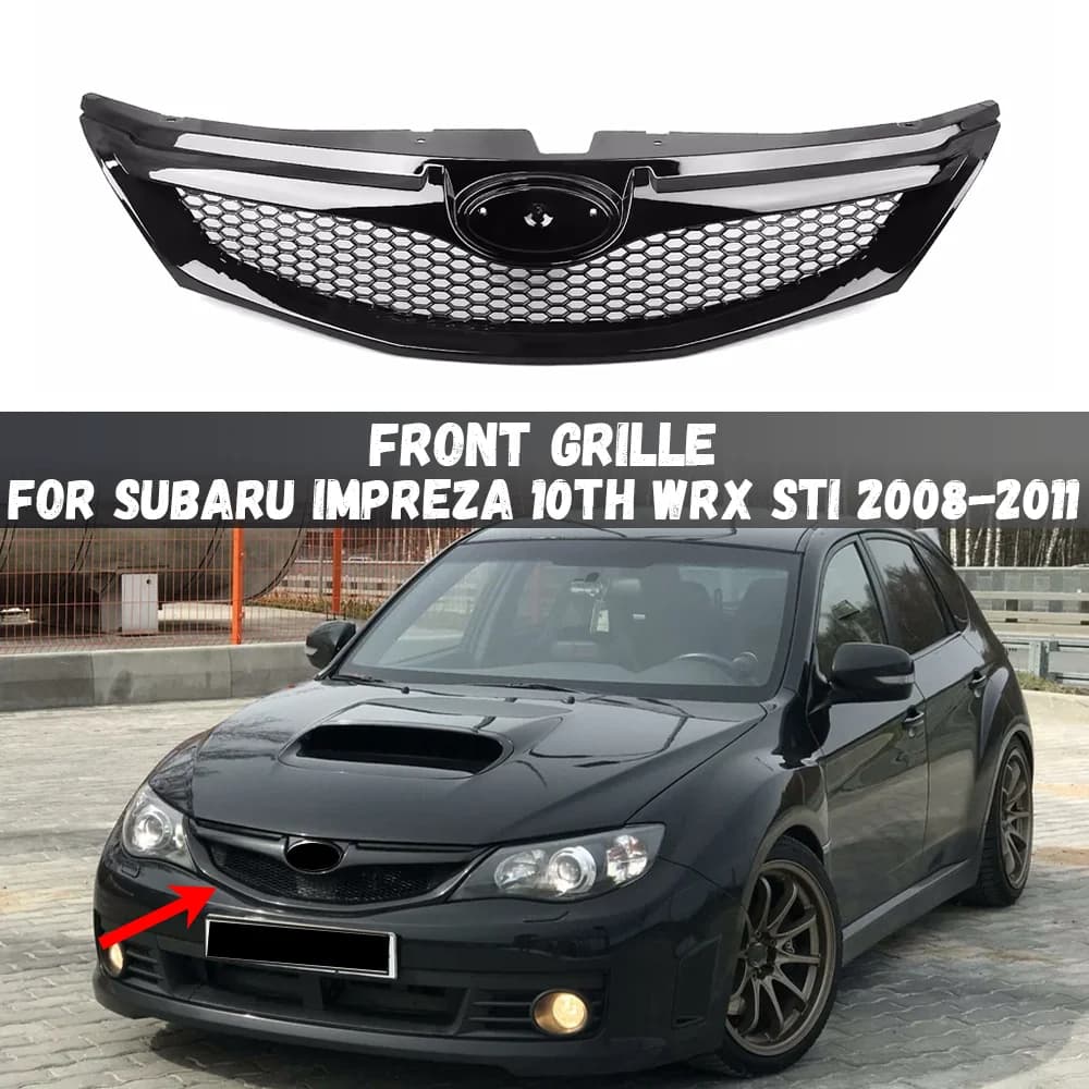 For Subaru Impreza 10TH GEN WRX STi 2008 2009 2010 2011 Front Grille Racing Grill Upper Bumper Hood Mesh Grid