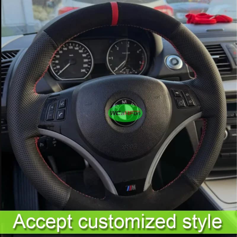 Customized Soft Black Suede Leather Braid Car Steering Wheel Cover For BMW E81 E82 E84 E87 E88 E90 E91 E92 E93 335i 2005-2013