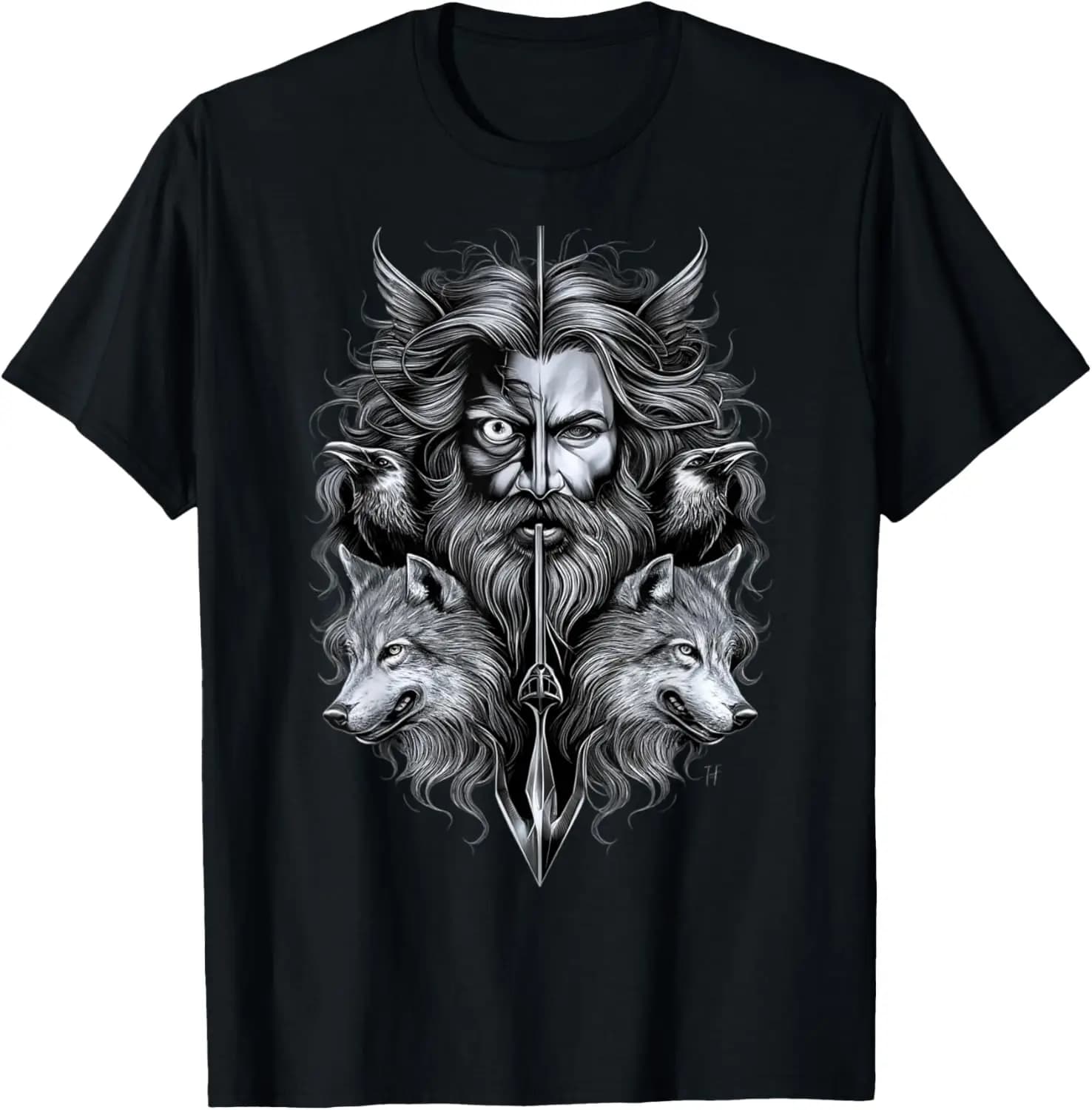 Norse Myth Odin Raven Wolf Nordic Warrior Valhalla T-Shirt 100% Cotton O-Neck Short Sleeve Summer Casual Mens T-shirt Streetwear